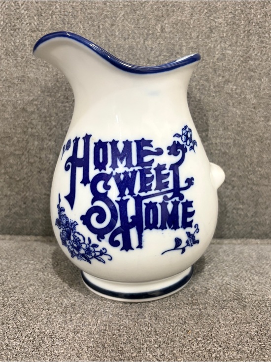 Other - White Mini Ceramic Pitcher with Blue 'Home Sweet Home' Script